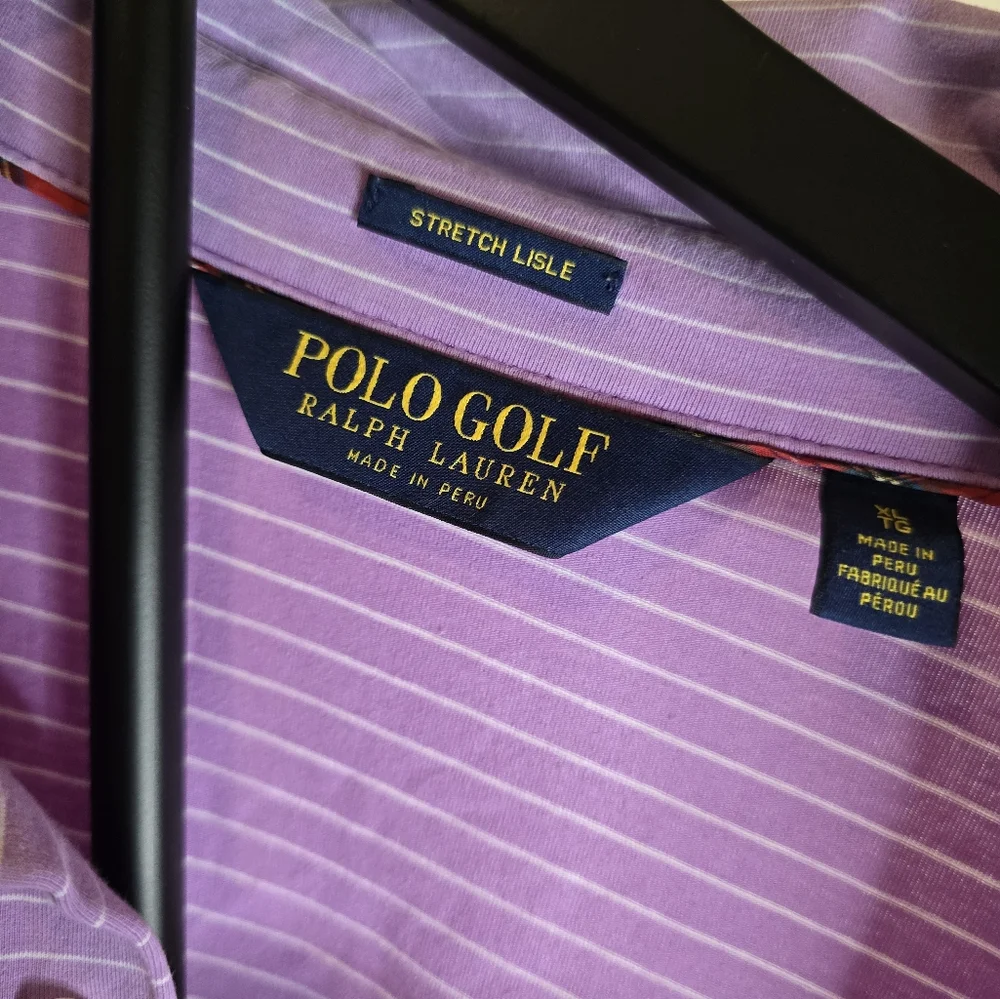 POLO RALPH LAUREN GOLF SHIRT XL LAVENDER WHITE STRIPED LISLE STRETCH COTTON MENS - Picture 3 of 6
